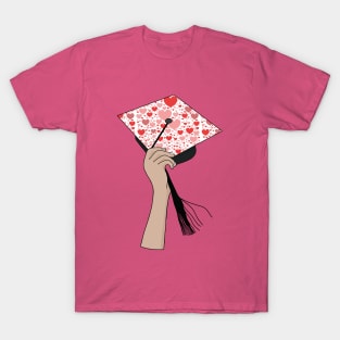 Holding the Square Academic Cap Hearts T-Shirt